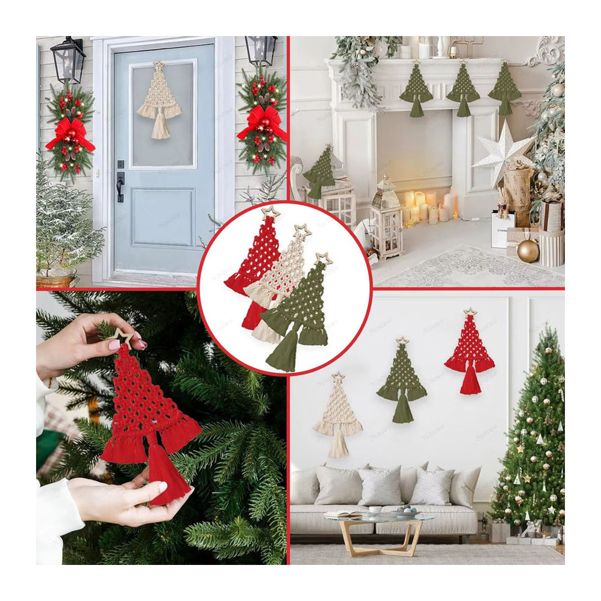 Makramee DIY Weihnachtsbaum Set zum Selbermachen – Boho Wanddeko aus Baumwolle in Mehrfarbig mit geometrischem Design - Bild 6