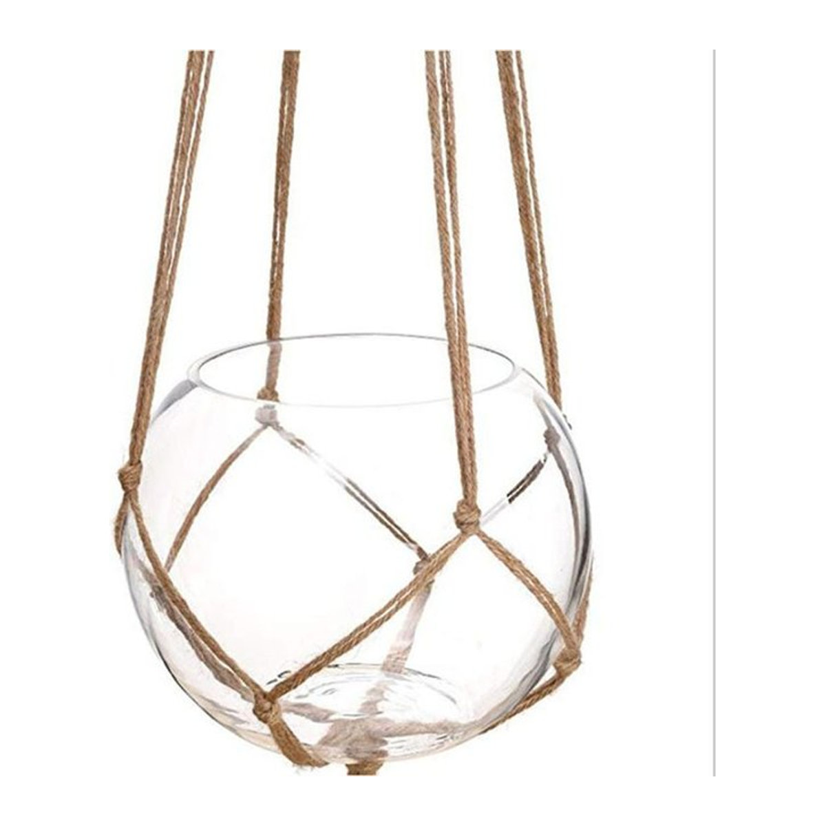 Makramee Pflanzenaufhänger aus Hanfseil und Stroh in Braun im Bohemian Design für deinen Balkon oder Garten - Bild 1