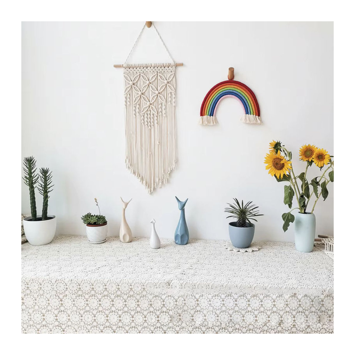 Makramee Wandbehang in Beige und Weiß, handgewebter Bohemian Wandteppich aus Baumwolle mit geometrischem Design, Breite: 80 cm, Höhe: 40 cm - Bild 5