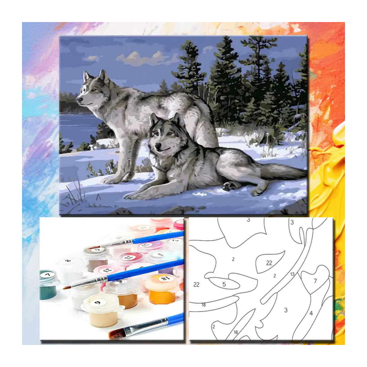 Malen nach Zahlen Wolf Öl Bild von PhotoCustom als DIY Bastelset für Erwachsene mit Acrylfarben auf Leinwand in Mehrfarbig - Bild 2