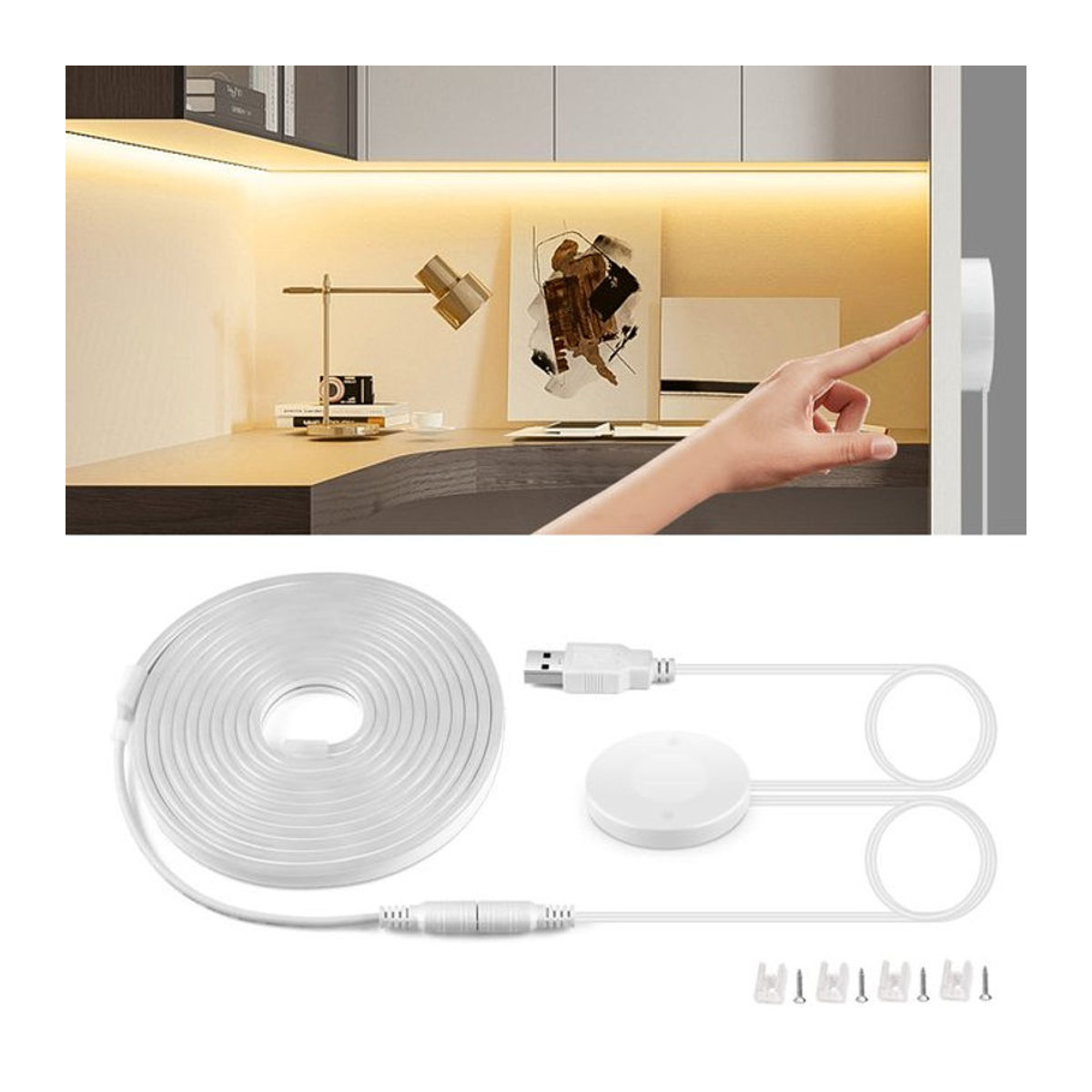 MALITAI Dimmbare LED Unterbauleuchte aus Holz mit Touch-Sensor und USB 5V, Warmweiß, Möbelbeleuchtung für Küche und Schrank - Bild 1