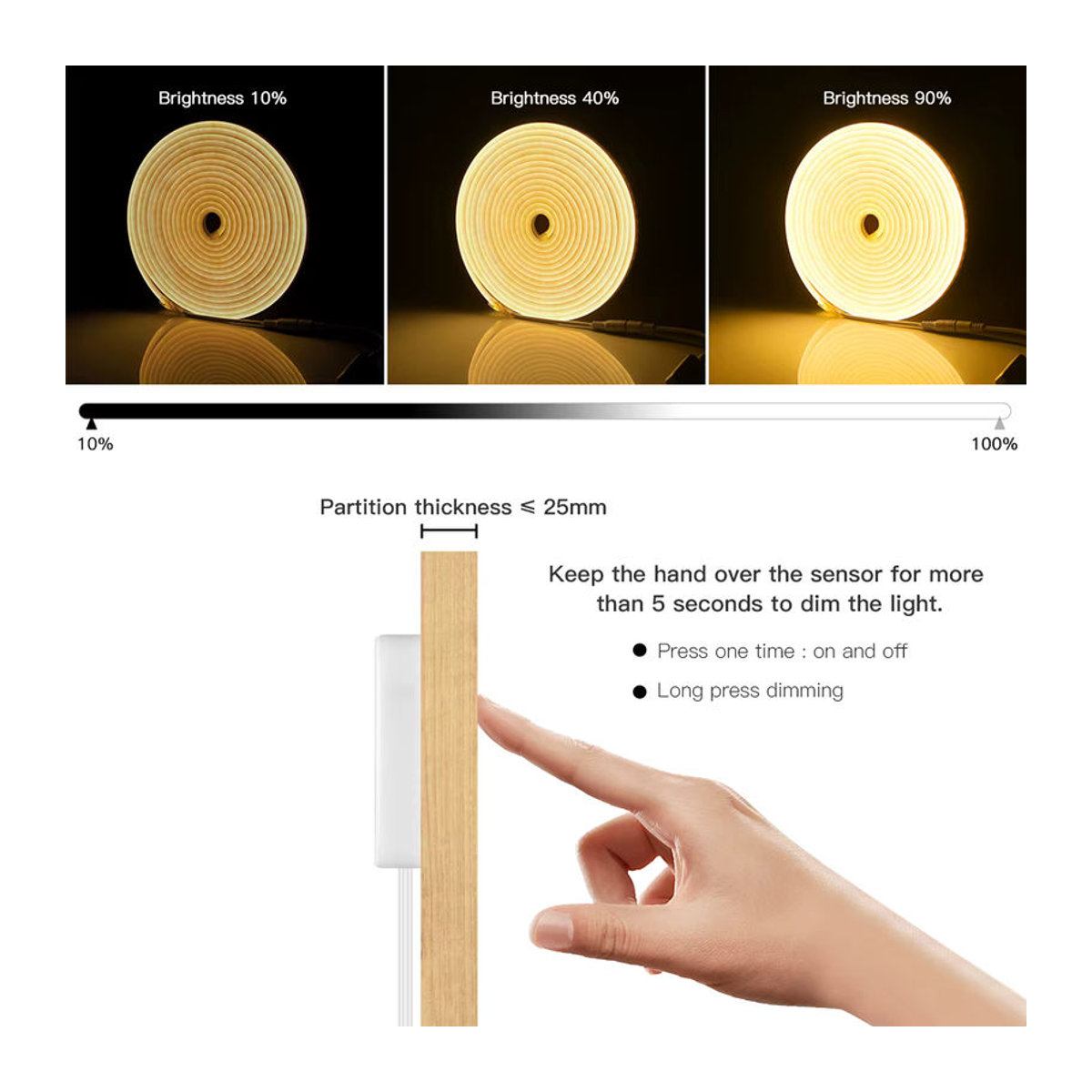 MALITAI Dimmbare LED Unterbauleuchte aus Holz mit Touch-Sensor und USB 5V, Warmweiß, Möbelbeleuchtung für Küche und Schrank - Bild 2