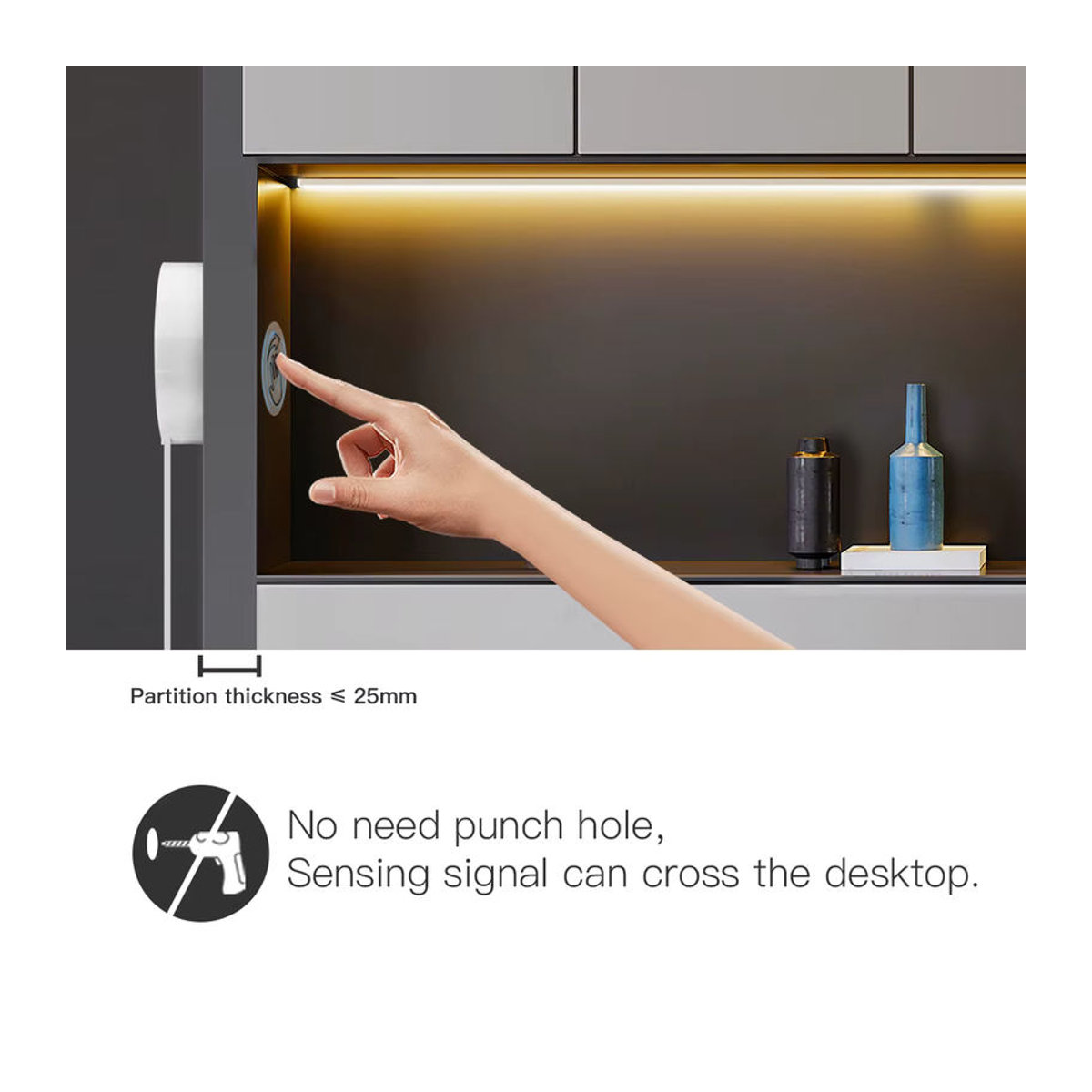 MALITAI Dimmbare LED Unterbauleuchte aus Holz mit Touch-Sensor und USB 5V, Warmweiß, Möbelbeleuchtung für Küche und Schrank - Bild 3