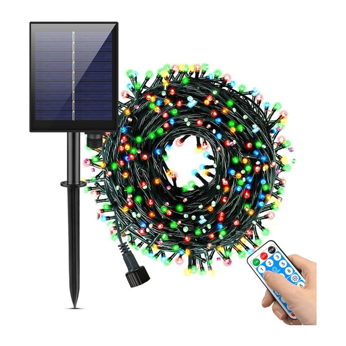 MALITAI LED Lichterkette Bunt mit Solar und USB Schnellladefunktion sowie Fernbedienung für Garten und Terrasse - Bild 1