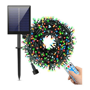 MALITAI LED Lichterkette Bunt mit Solar und USB Schnellladefunktion sowie Fernbedienung für Garten und Terrasse