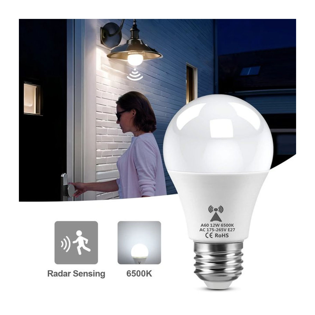 MALITAI LED Nachtlicht mit Radar-Sensor E27 12W in Aluminium Design für Schlafzimmer Flur und Treppen - Bild 1