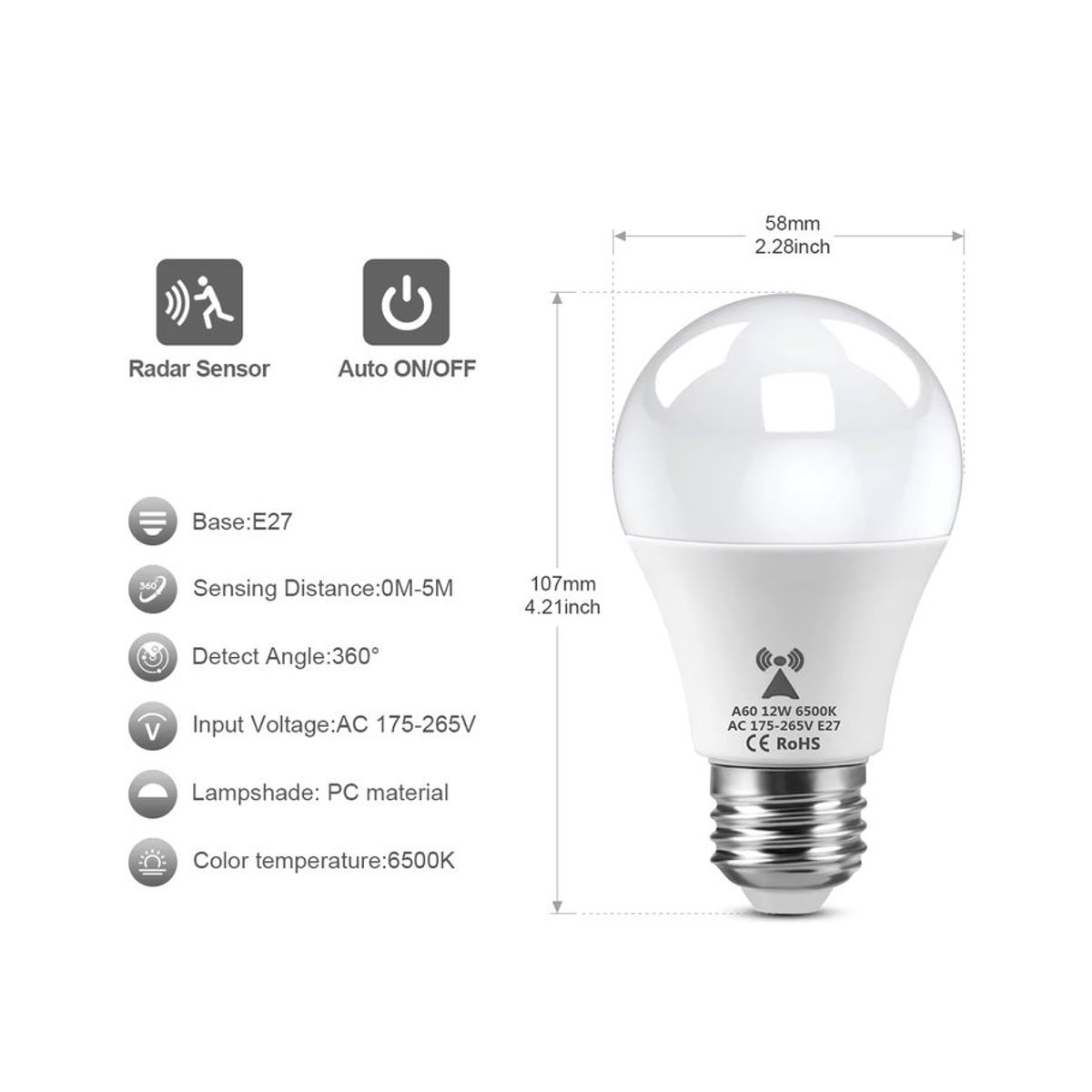 MALITAI LED Nachtlicht mit Radar-Sensor E27 12W in Aluminium Design für Schlafzimmer Flur und Treppen - Bild 2