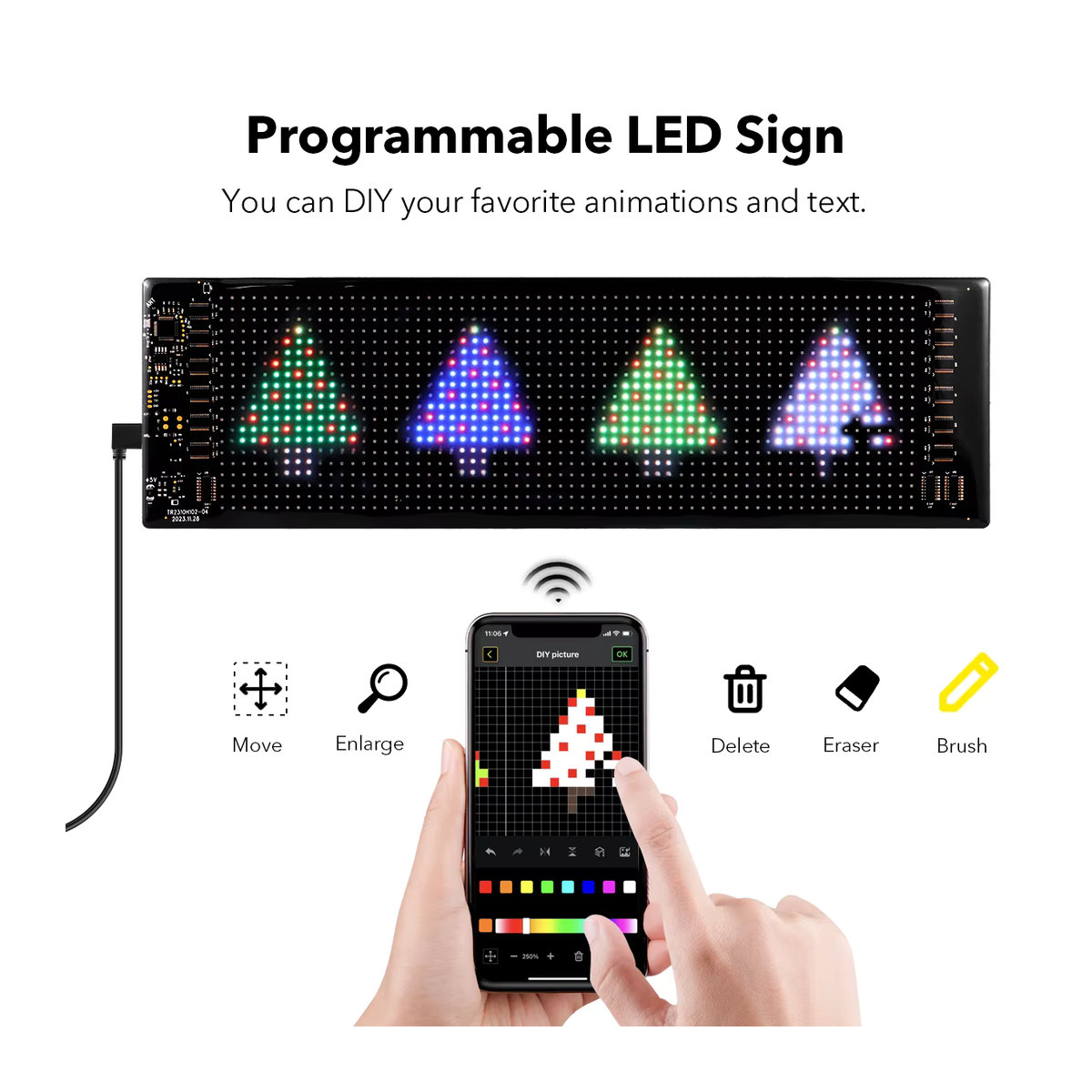 MALITAI LED Pixel Matrix Panel Leuchte mit APP-Steuerung, IP66 wasserdicht, DIY Textanimation, Bunt, USB-betrieben - Bild 2