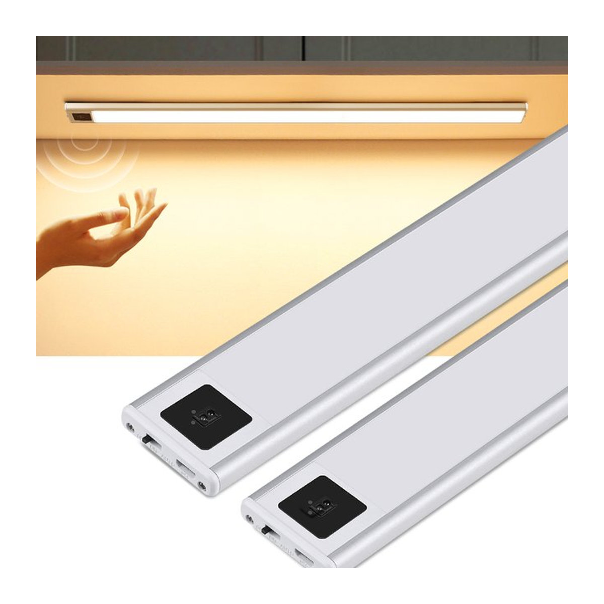 MALITAI LED Schrankbeleuchtung aus Aluminium in Alufarben mit Bewegungsmelder und USB-Ladefunktion, Länge: 40 cm - Bild 1