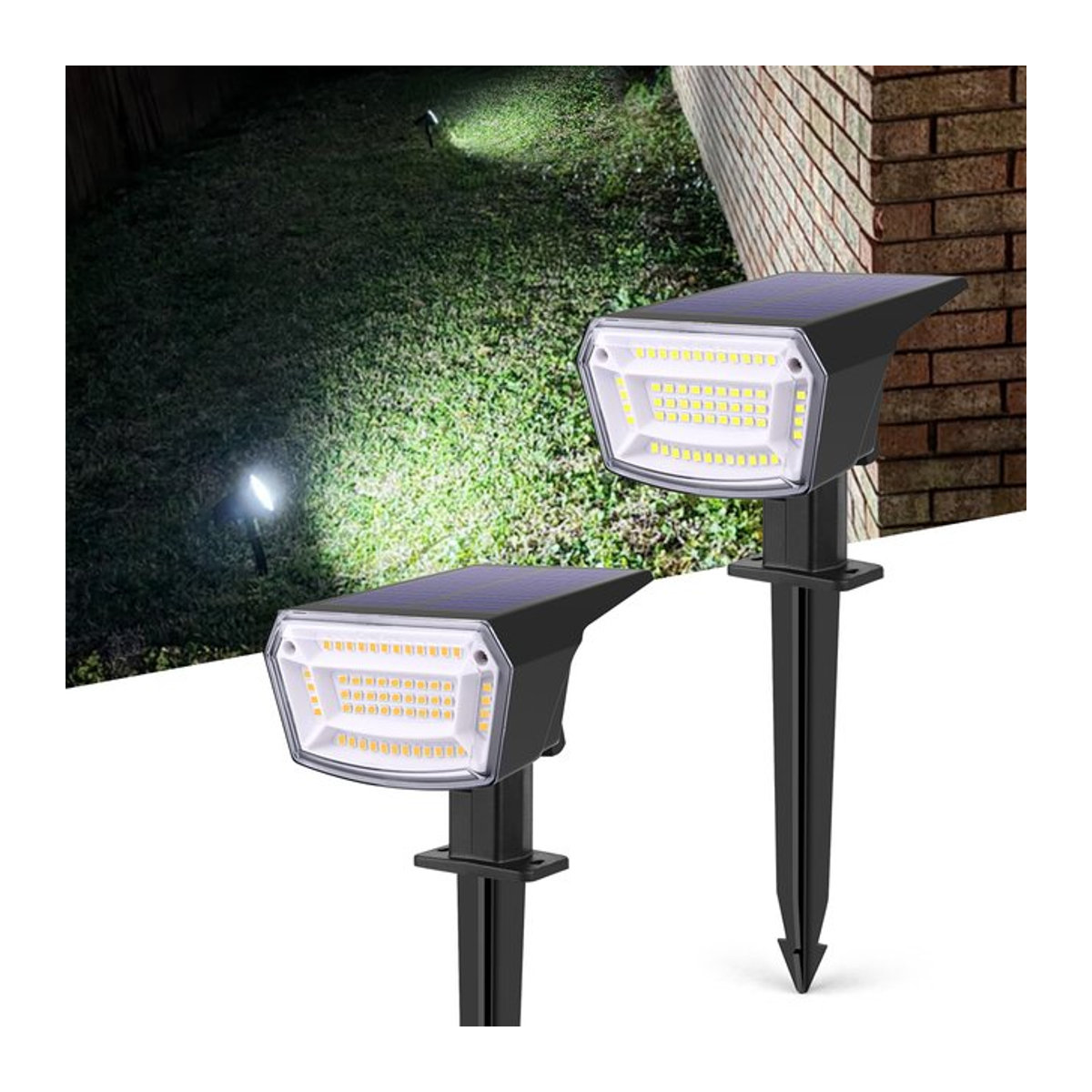 MALITAI Solar-LED-Außenstrahler mit 59 LEDs in Warmweiß und Weiß oder Schwarz für Garten, Rasen und Wege - Bild 1