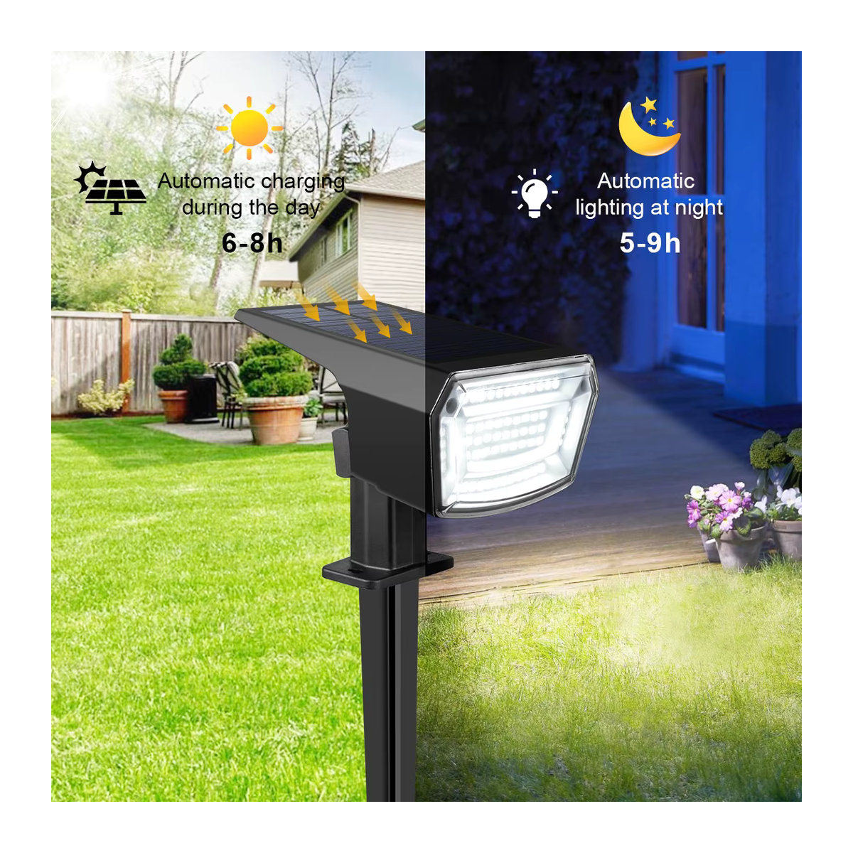 MALITAI Solar-LED-Außenstrahler mit 59 LEDs in Warmweiß und Weiß oder Schwarz für Garten, Rasen und Wege - Bild 4