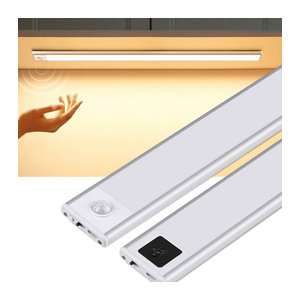 MALITAI Ultradünne USB-LED-Schrankleuchte aus Aluminium mit PIR-Bewegungssensor und Handfunktion, Silber