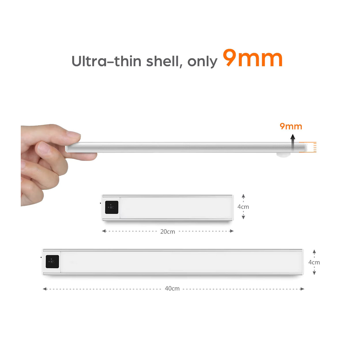 MALITAI Ultradünne USB-LED-Schrankleuchte aus Aluminium mit PIR-Bewegungssensor und Handfunktion, Silber - Bild 2