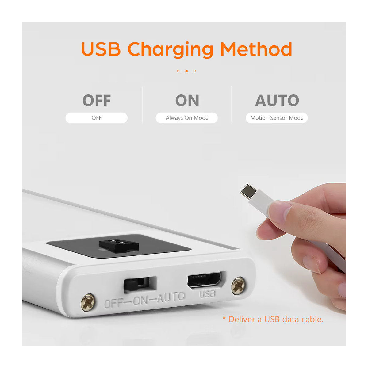 MALITAI Ultradünne USB-LED-Schrankleuchte aus Aluminium mit PIR-Bewegungssensor und Handfunktion, Silber - Bild 3