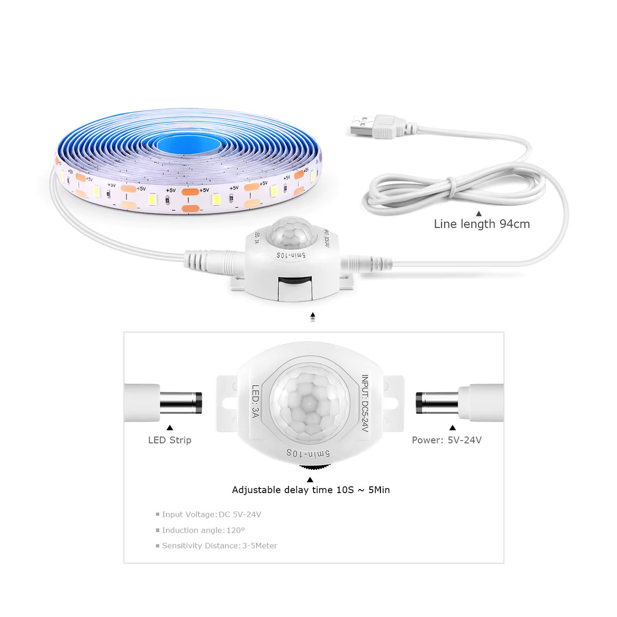 MALITAI USB 5V PIR Bewegungsmelder LED Streifen Licht Wasserdicht für Schrank, Küche und Zimmer in minimalistischem Design - Bild 2