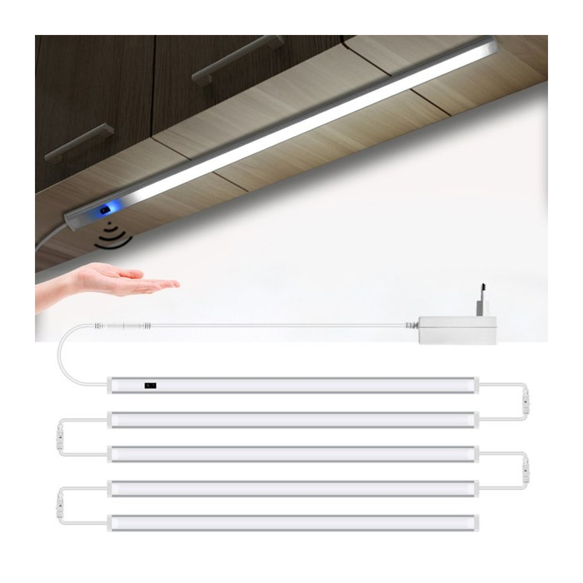 MALITAI USB-Küchen-LED-Leuchte mit berührunglosem Handwellen-Sensor in Weiß für Schränke, Regale und Werkbänke - Bild 1