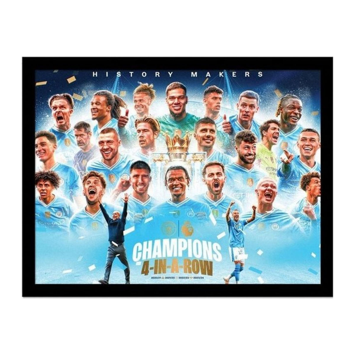 Manchester City FC History Makers gerahmtes Poster in Himmelblau und Weiß, Breite: 30 cm, Höhe: 40 cm - Bild 1