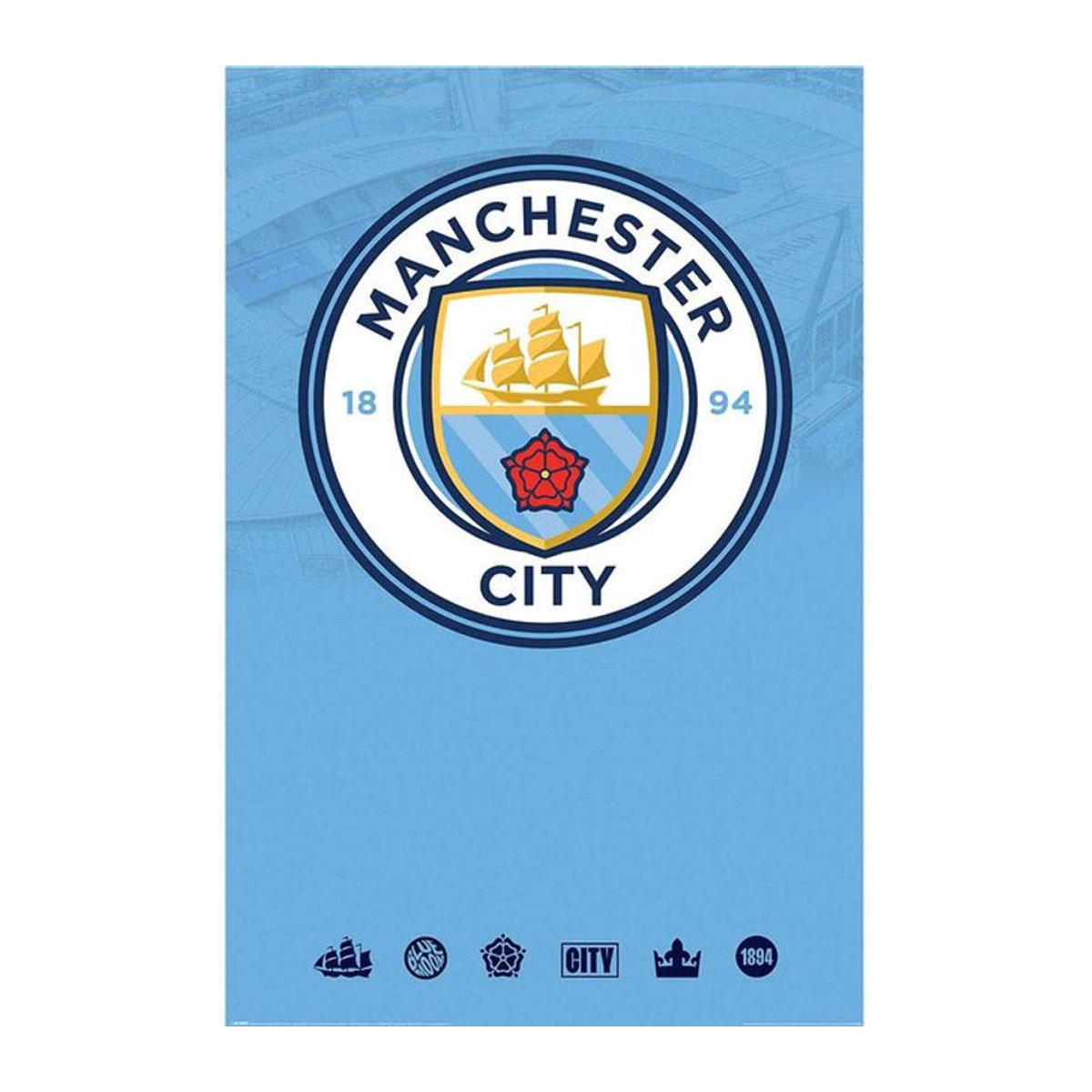 Manchester City FC Wappenposter in Weiß und Transparent, Breite: 91 cm - Bild 1