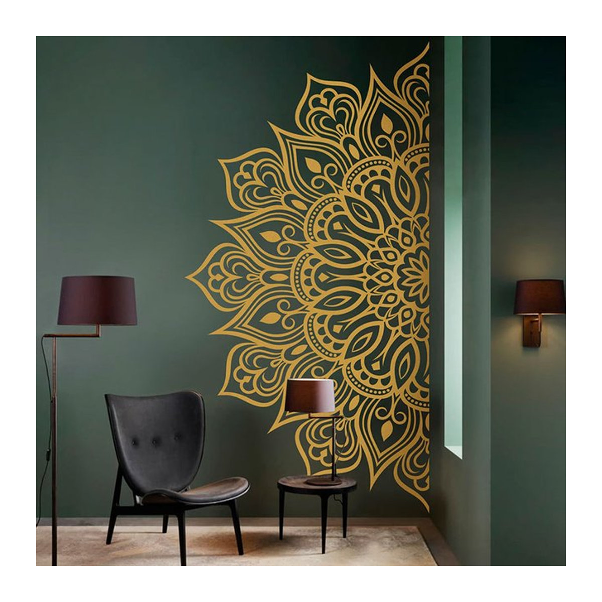 Mandala Wandaufkleber von ROWNOCEAN in Grün und Gold, Boho Design für Wohnzimmer und Schlafzimmer, Vinyl Wandtattoo für Yoga und Meditation Z607 - Bild 1