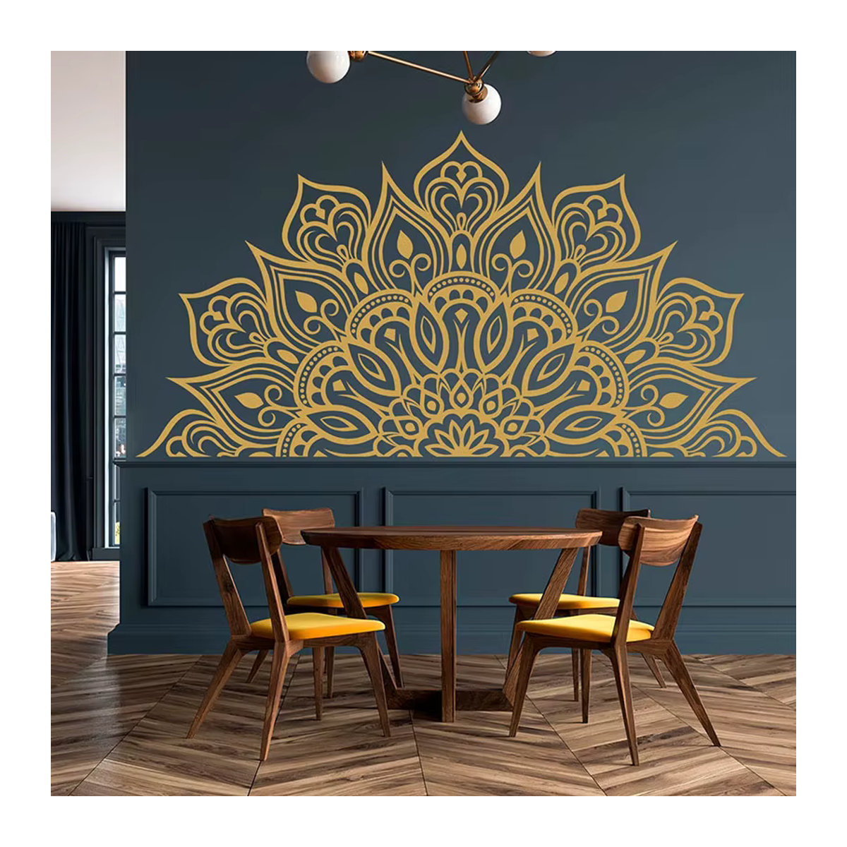 Mandala Wandaufkleber von ROWNOCEAN in Grün und Gold, Boho Design für Wohnzimmer und Schlafzimmer, Vinyl Wandtattoo für Yoga und Meditation Z607 - Bild 2
