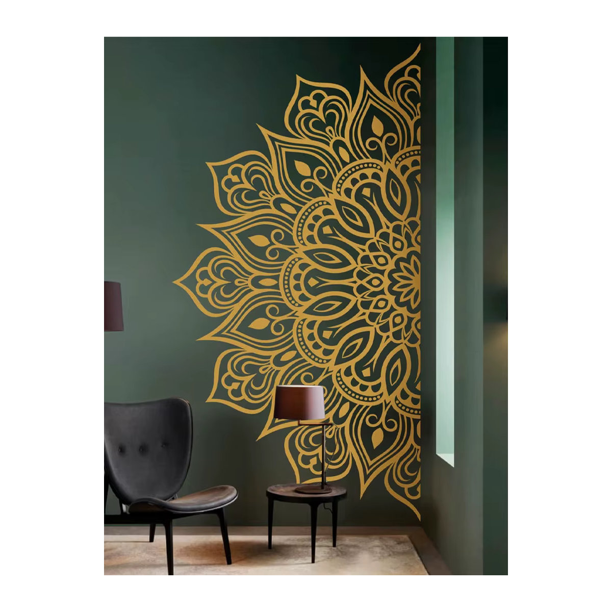 Mandala Wandaufkleber von ROWNOCEAN in Grün und Gold, Boho Design für Wohnzimmer und Schlafzimmer, Vinyl Wandtattoo für Yoga und Meditation Z607 - Bild 3
