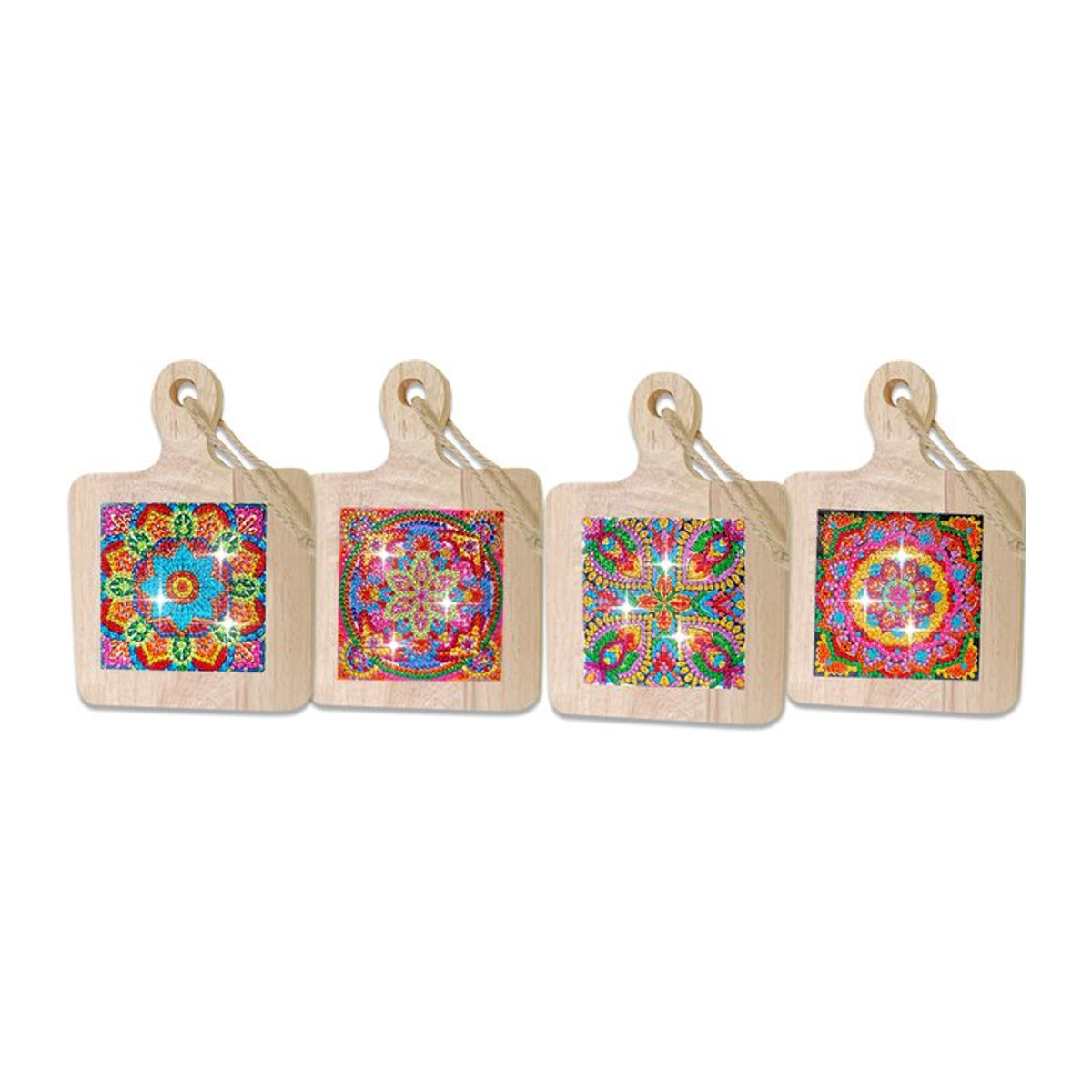 Mandola DIY Diamantbemalung Tischuntersetzer Set aus Holz, 4 Stück, mehrfarbig, Bohemian Design - Bild 1