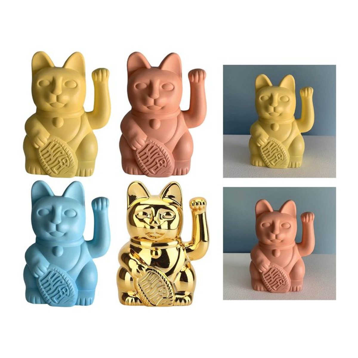 Maneki Neko Lucky Cat Skulptur von Kesoto aus Kunstharz in Blau und Mehrfarbig - Bild 1