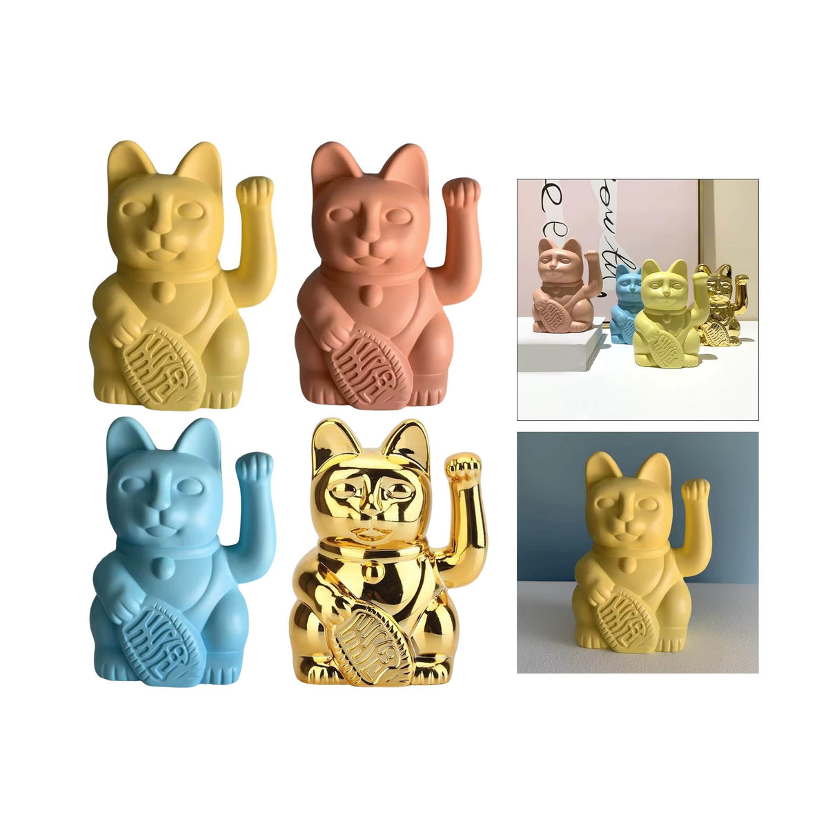 Maneki Neko Lucky Cat Skulptur von Kesoto aus Kunstharz in Blau und Mehrfarbig - Bild 3