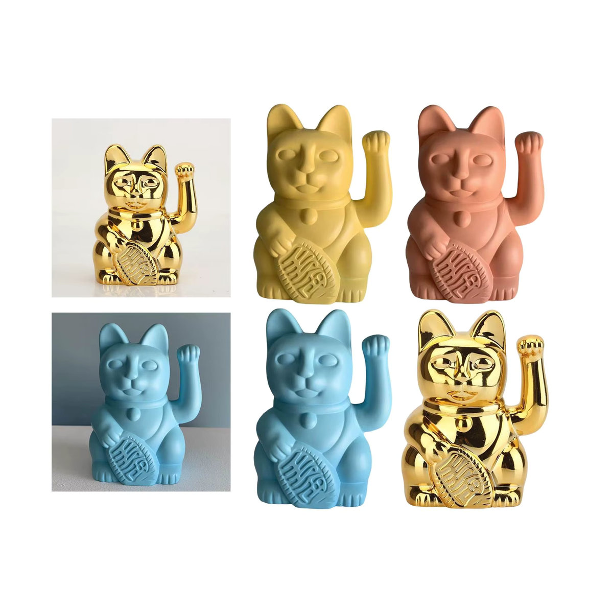 Maneki Neko Lucky Cat Skulptur von Kesoto aus Kunstharz in Blau und Mehrfarbig - Bild 5