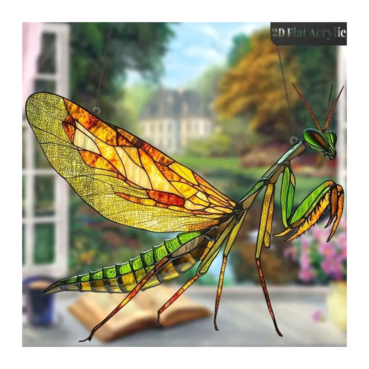 Mantis Acryl Gartendekorationsanhänger aus Kunstharz in Mehrfarbig, abstrakte Tier-Dekoration im Art Déco Stil, Höhe: 20 cm - Bild 1
