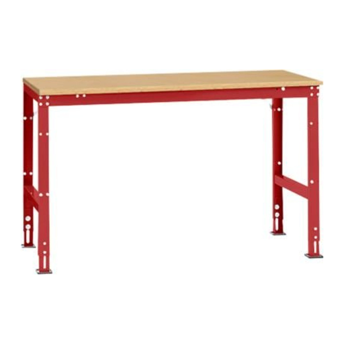 Manuflex Arbeits-Grundtisch UNIVERSAL Standard mit Multiplexplatte in Buche und Rot, B/T/H: 150 x 80 x 150 cm - Bild 2