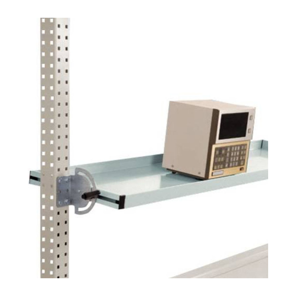 Manuflex Packpool neigbare Ablagekonsole für Packtische, Breite: 2000 mm, Nutztiefe: 345 mm, Tragkraft: 35 kg, Grau/Weiß - Bild 1