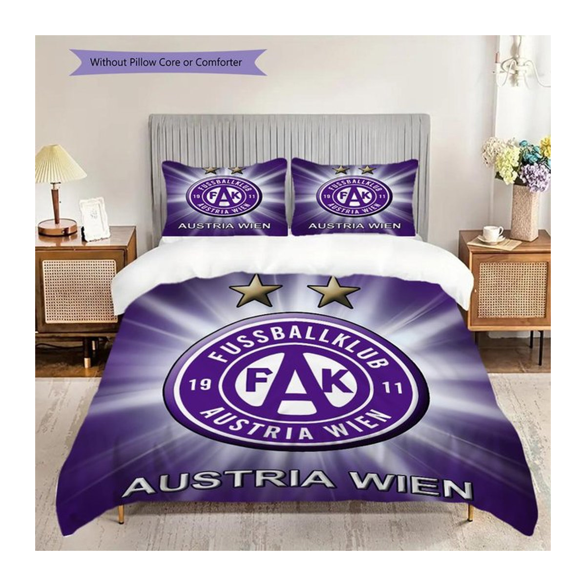 Manus Home FK Austria Wien Bettwäsche Set Lila, 1 Bettbezug und 2 Kissenbezüge, B/T: 220 x 240 cm - Bild 1