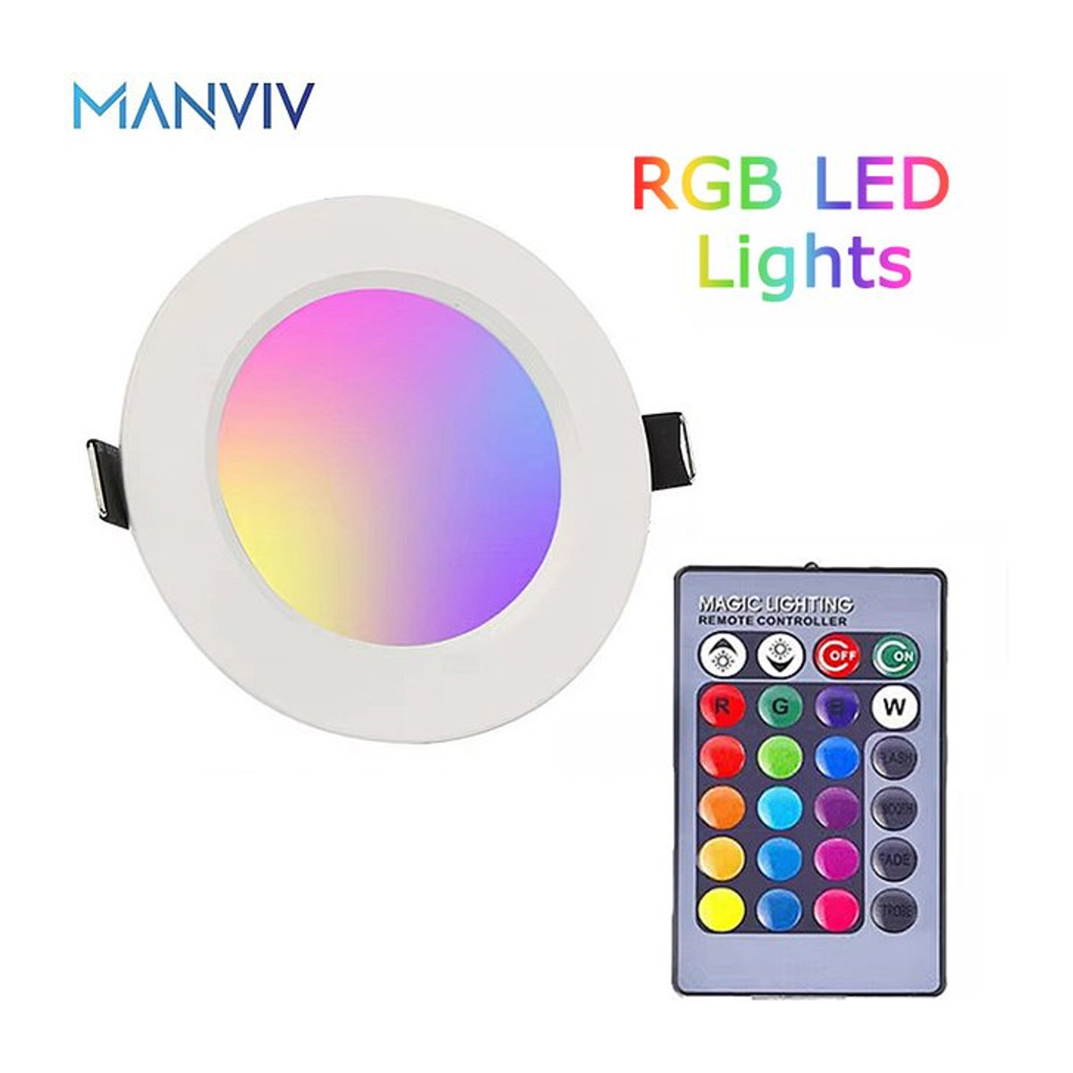 MANVIV LIGHTING LED Einbaustrahler Gitterlampe mit Fernbedienung, RGB dimmbar, rundes Decken-Downlight, Weiß/Bunt - Bild 1