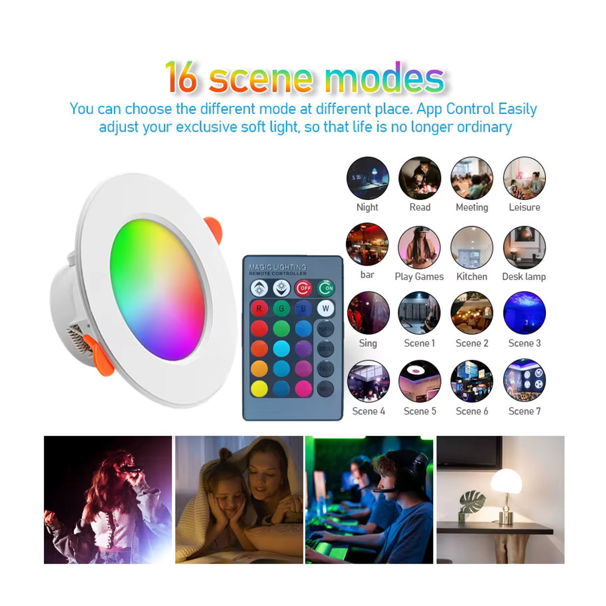 MANVIV LIGHTING LED Einbaustrahler Gitterlampe mit Fernbedienung, RGB dimmbar, rundes Decken-Downlight, Weiß/Bunt - Bild 3
