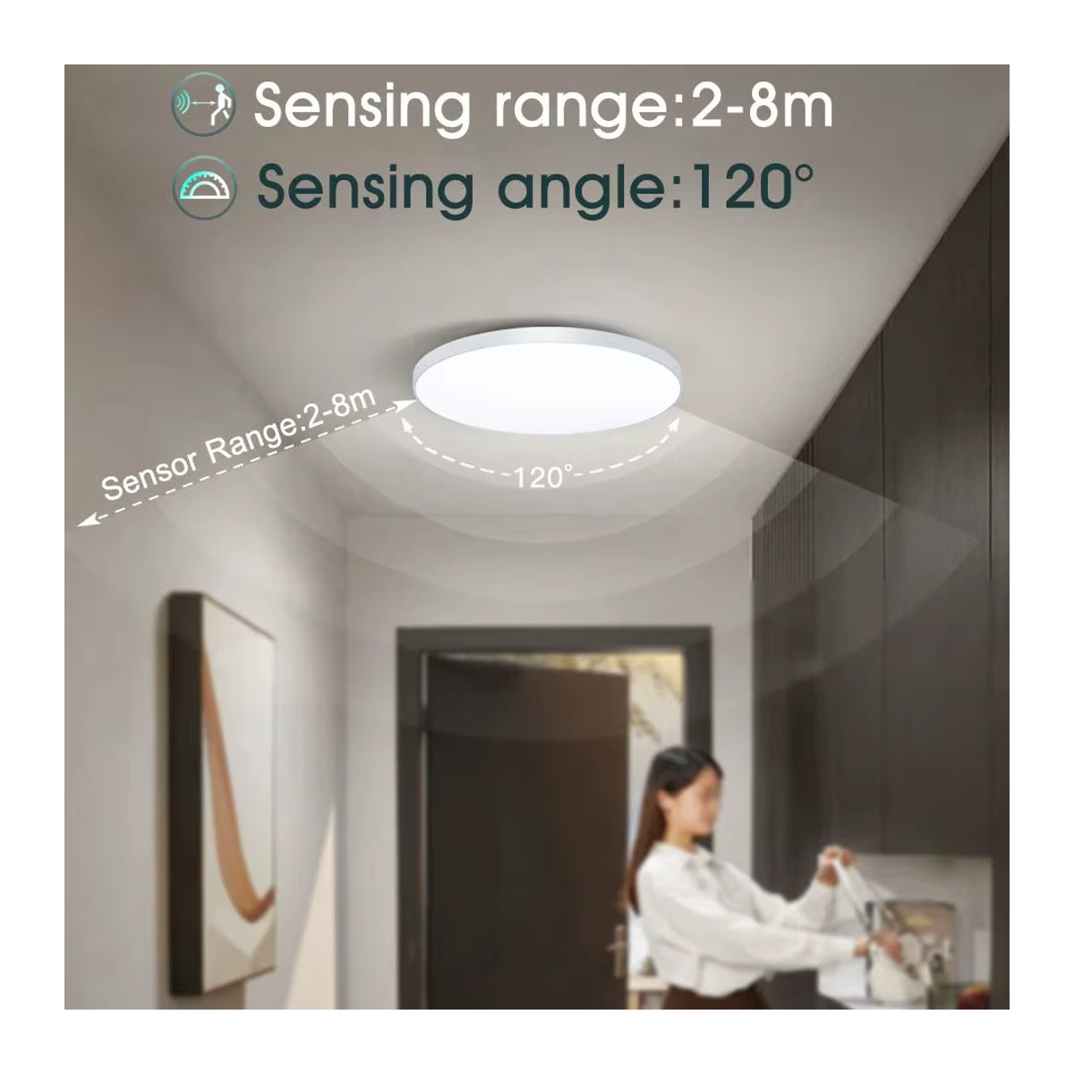 MANVIV Moderne LED Deckenleuchte mit Radarsensor und Bewegungssensor in Weiß, 40 W - Bild 2