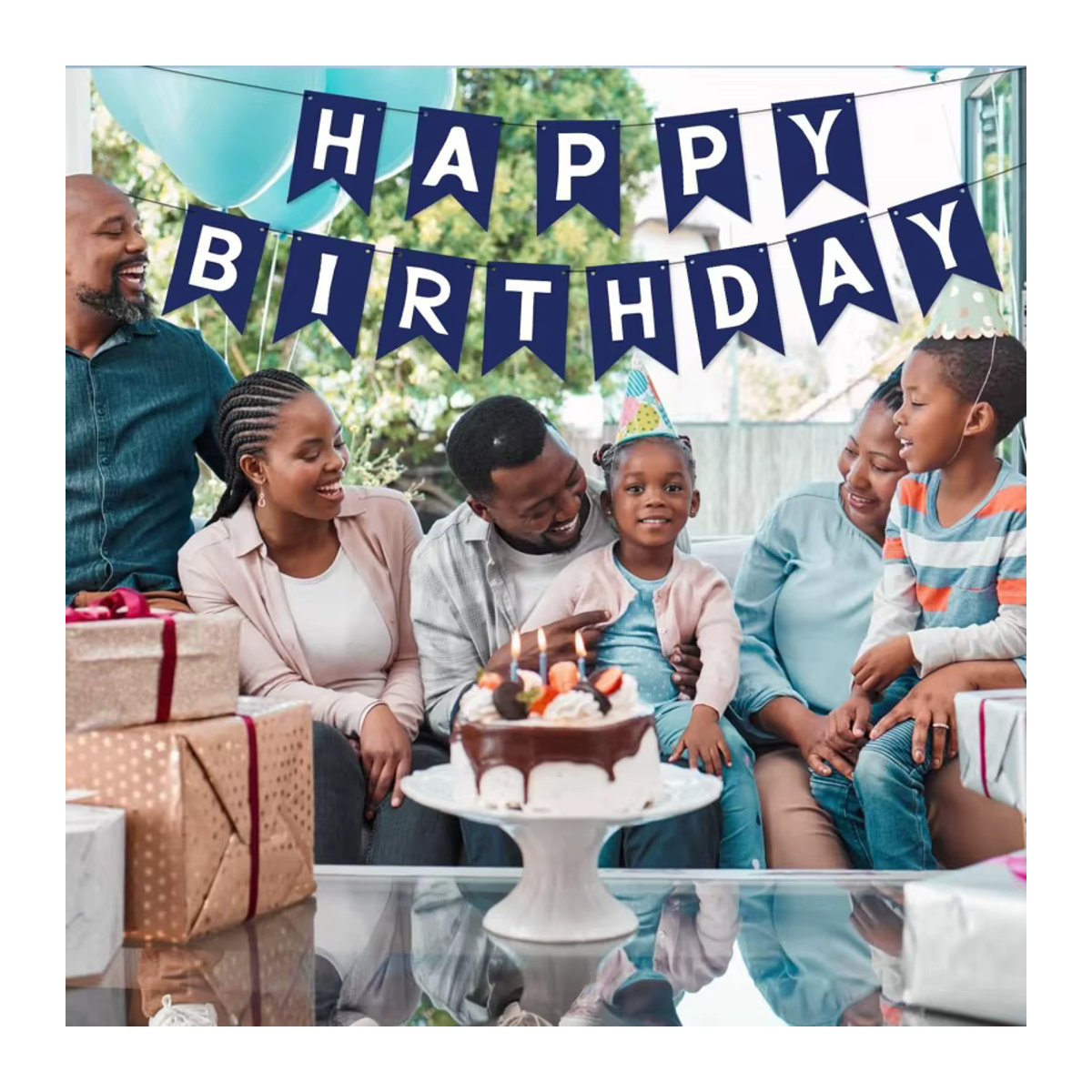 Marineblaues Happy Birthday Bunting-Banner aus Papier für Geburtstage und Partys - Bild 3