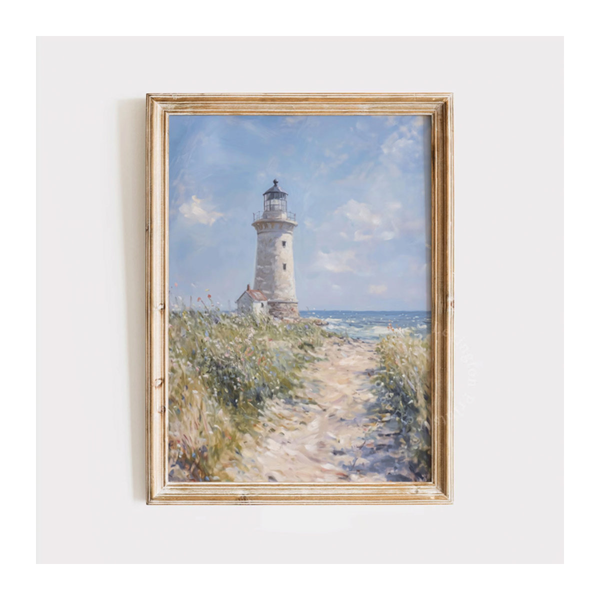 Maritimer Küsten-Leuchtturm-Druck in Blau als ästhetische Wandkunst aus Papier für deine Heimdekoration - Bild 1