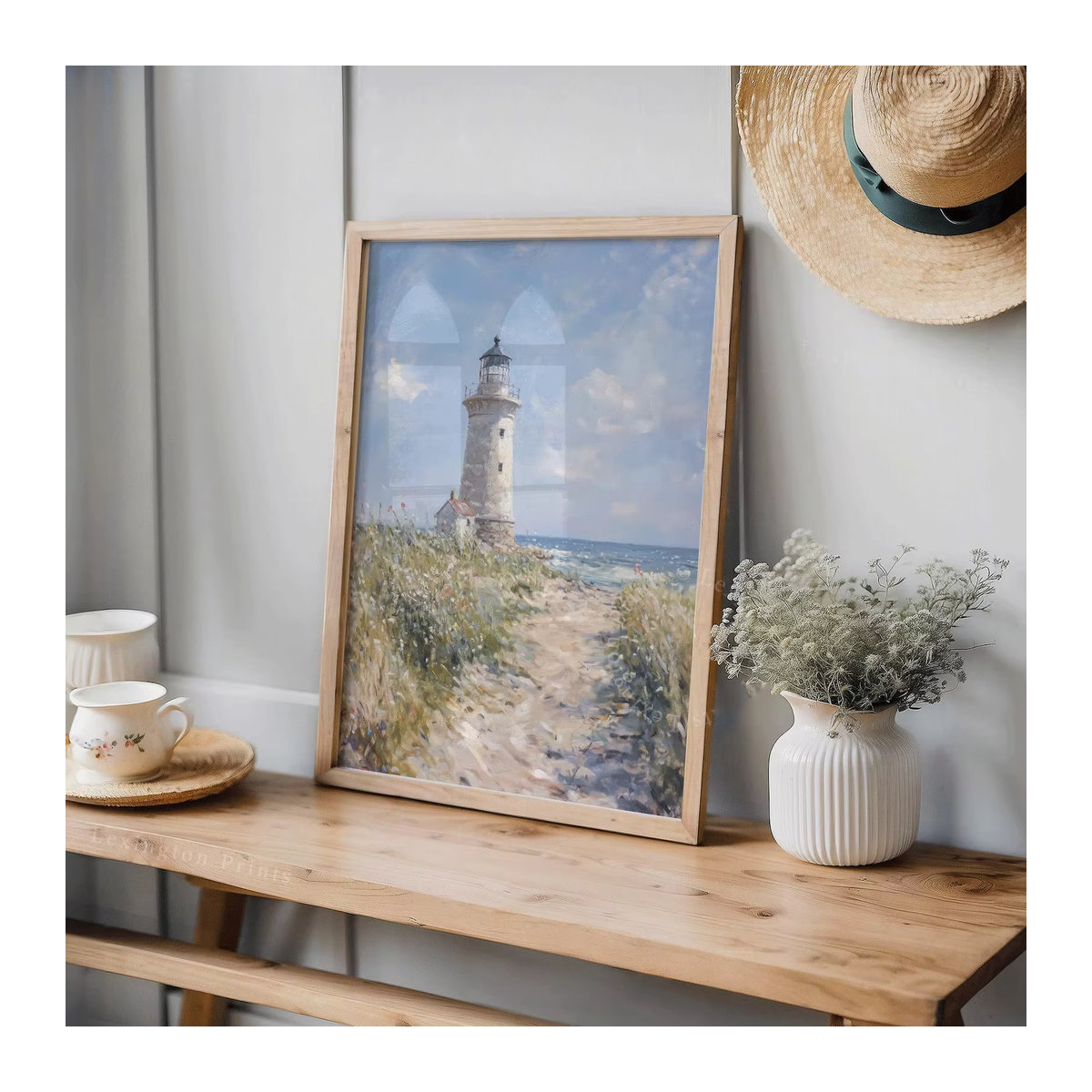 Maritimer Küsten-Leuchtturm-Druck in Blau als ästhetische Wandkunst aus Papier für deine Heimdekoration - Bild 2