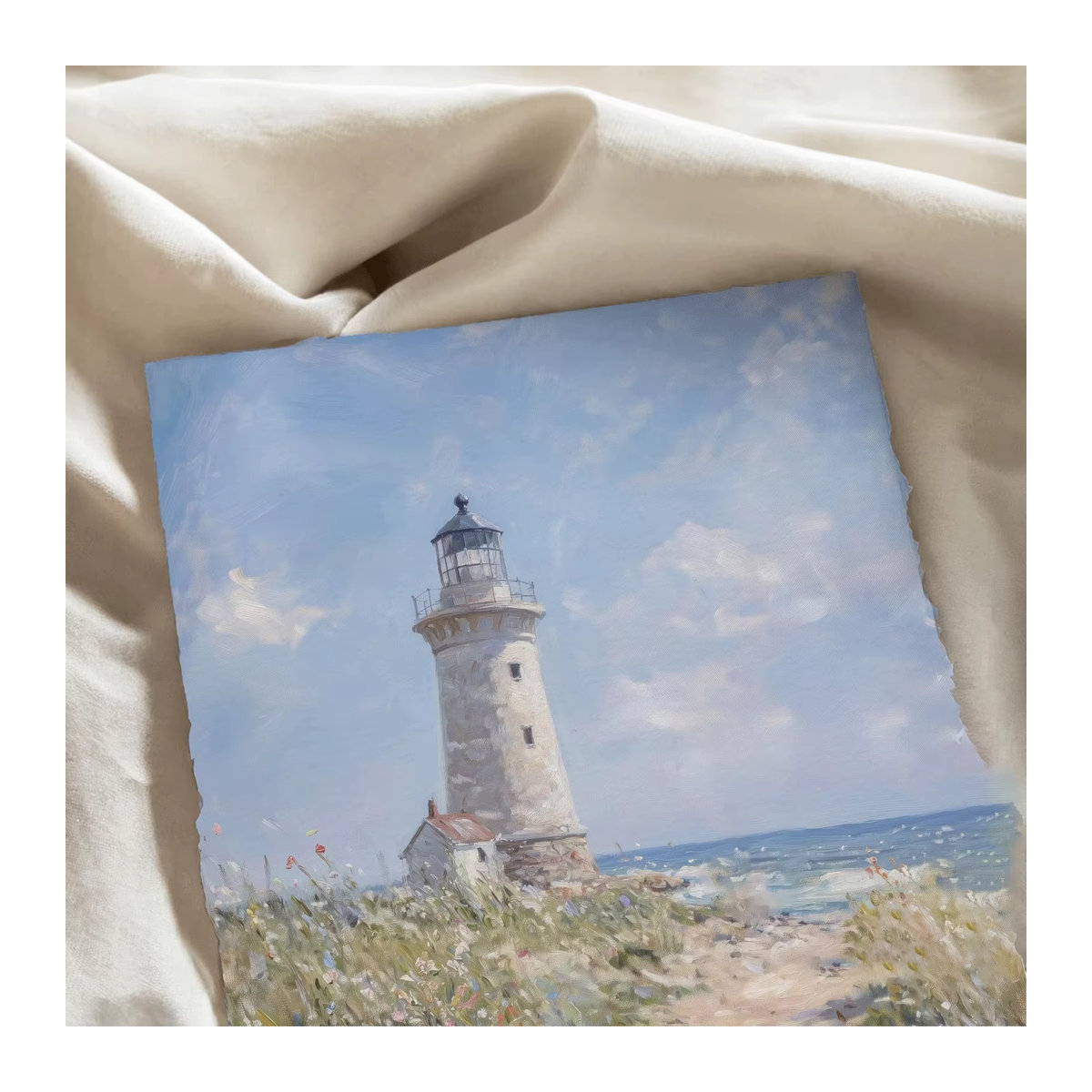 Maritimer Küsten-Leuchtturm-Druck in Blau als ästhetische Wandkunst aus Papier für deine Heimdekoration - Bild 3