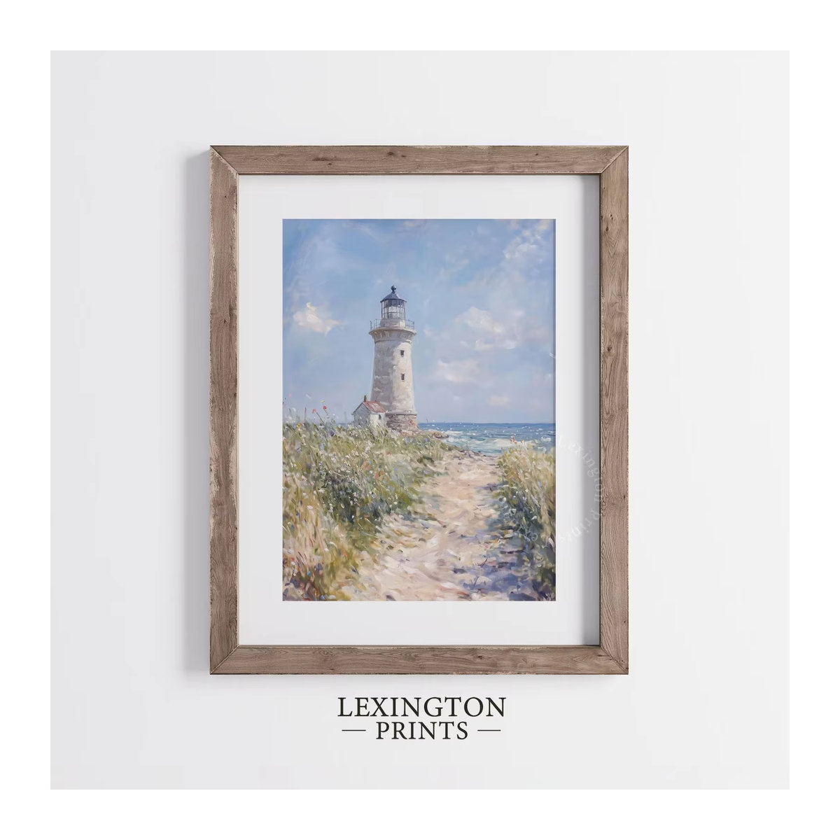 Maritimer Küsten-Leuchtturm-Druck in Blau als ästhetische Wandkunst aus Papier für deine Heimdekoration - Bild 4