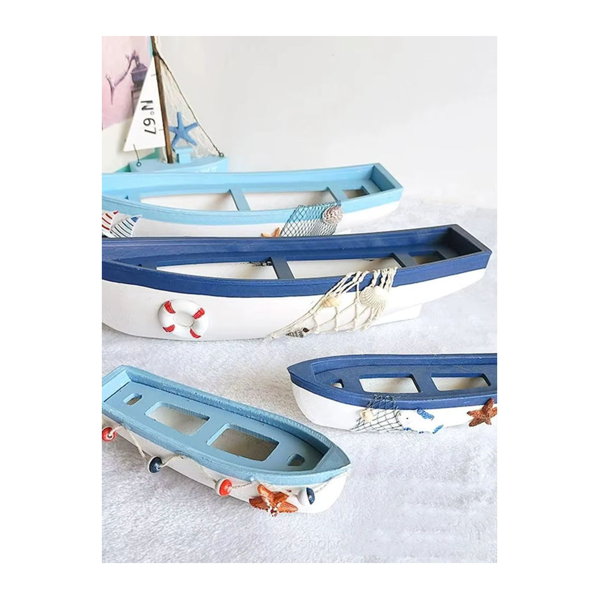 Maritimes Holzboot als Dekoration im Mittelmeer-Stil, blaues Segelboot-Modell für Wohnzimmer und Büro - Bild 6