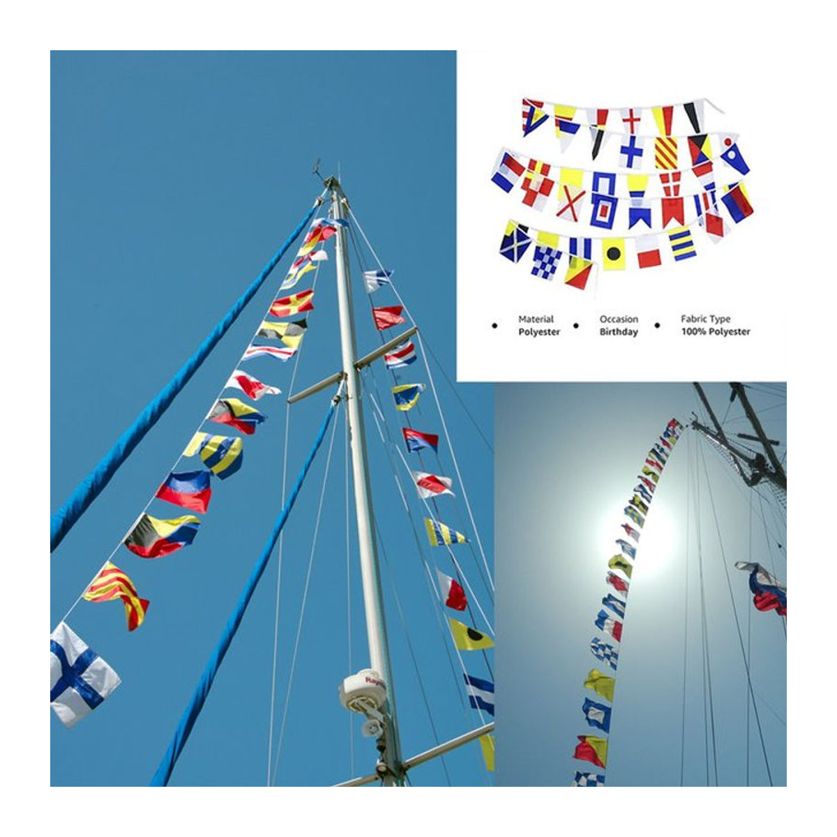 Maritimes Signalcode-Flaggen Set mit 40 mehrfarbigen Textil-Wimpeln, Länge: 14 m, Flaggenmaße: Breite: 20,3 cm, Höhe: 30,5 cm - Bild 1