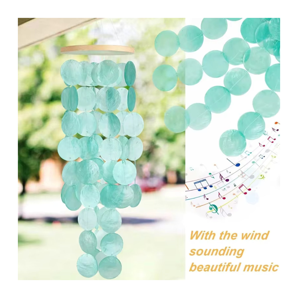 Maritimes Windspiel aus Muscheln und Glas in Blau für Garten und Innenbereich - Bild 1