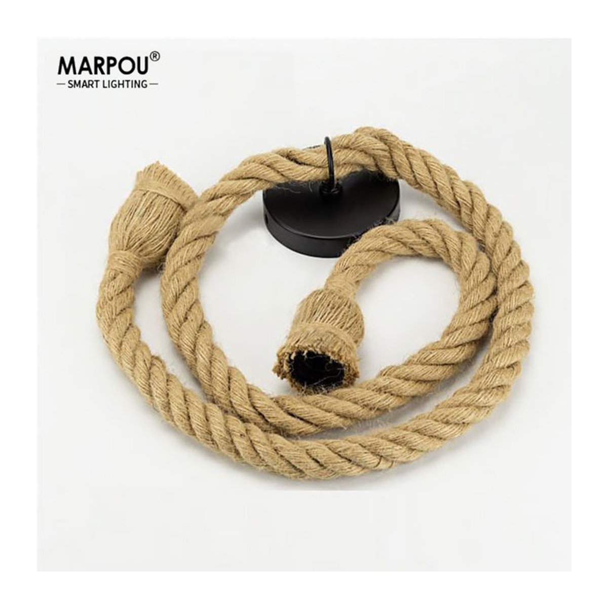 MARPOU Hanfseil Pendelleuchte E27 im Retro Industrial Design, Braun - Bild 1