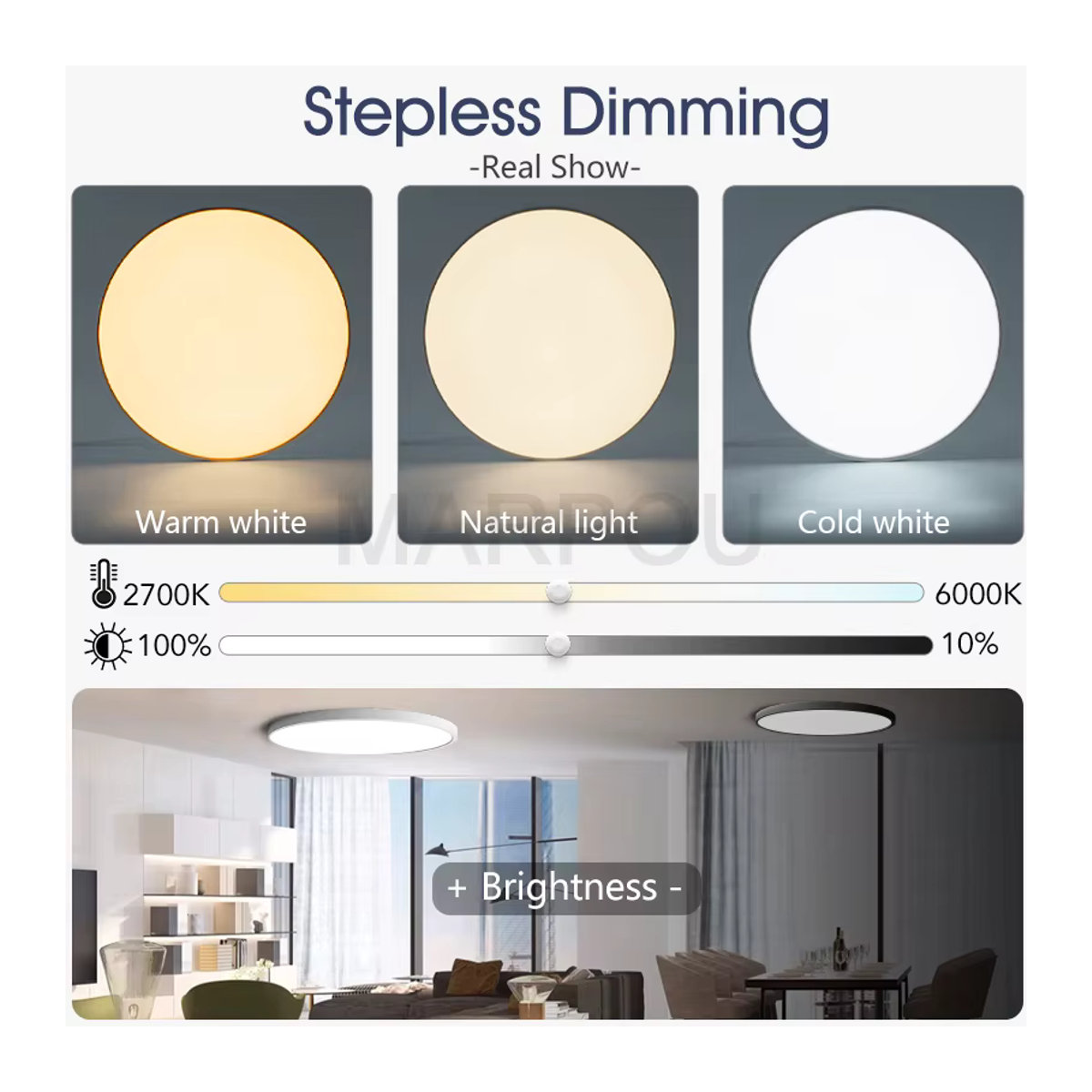MARPOU Intelligente LED-Deckenleuchte in Schwarz mit Fernbedienung und Dimmfunktion für Schlafzimmer und Wohnzimmer - Bild 2