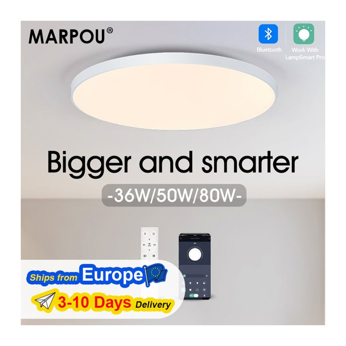 MARPOU LED Deckenlampe Modern Weiß Dimmbar mit Fernbedienung 80W - Bild 1
