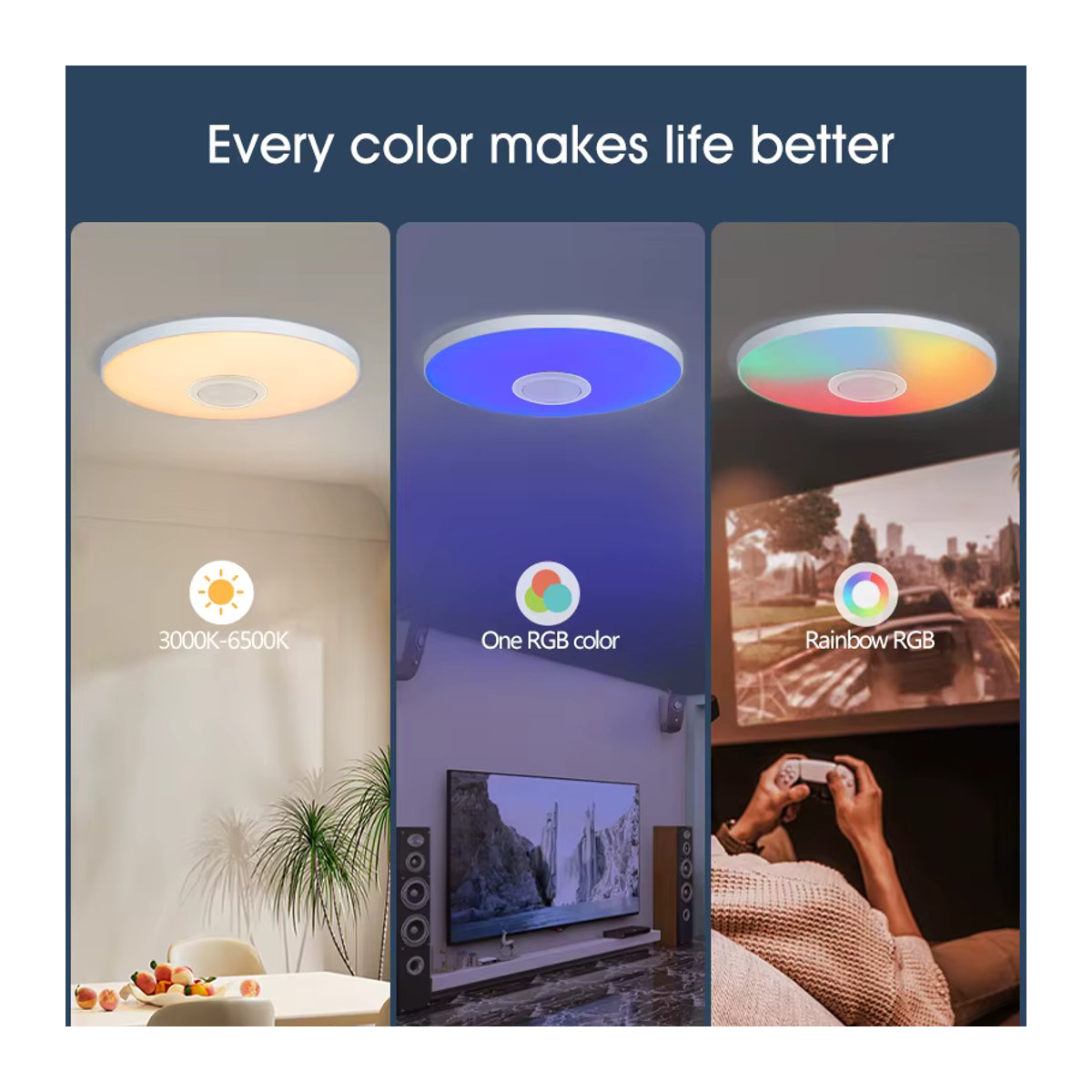MARPOU LED Smart Deckenleuchte mit Bluetooth Lautsprecher und RGB Musikwiedergabe, 36W, Bunt, Modern - Bild 3