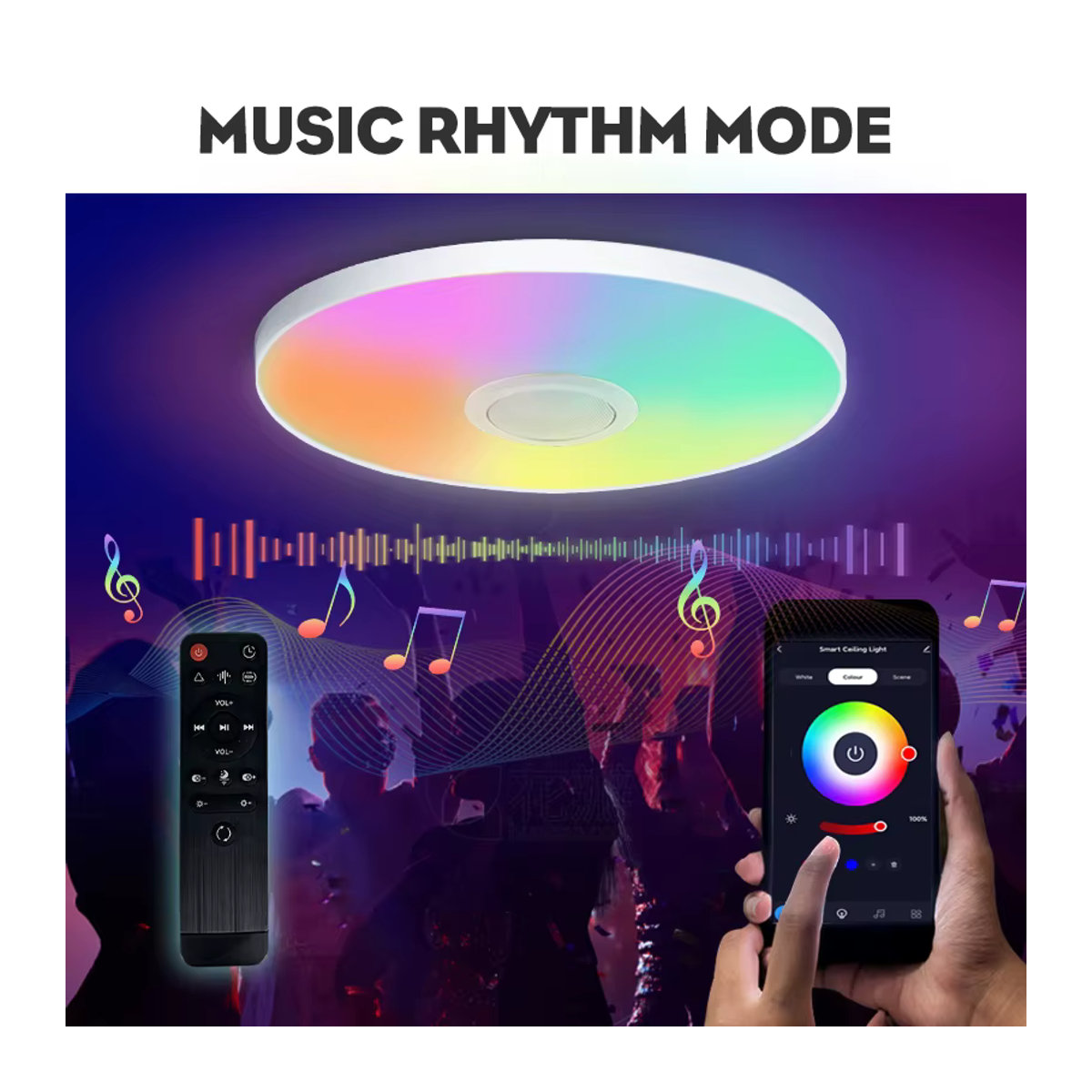 MARPOU LED Smart Deckenleuchte mit Bluetooth Lautsprecher und RGB Musikwiedergabe, 36W, Bunt, Modern - Bild 5