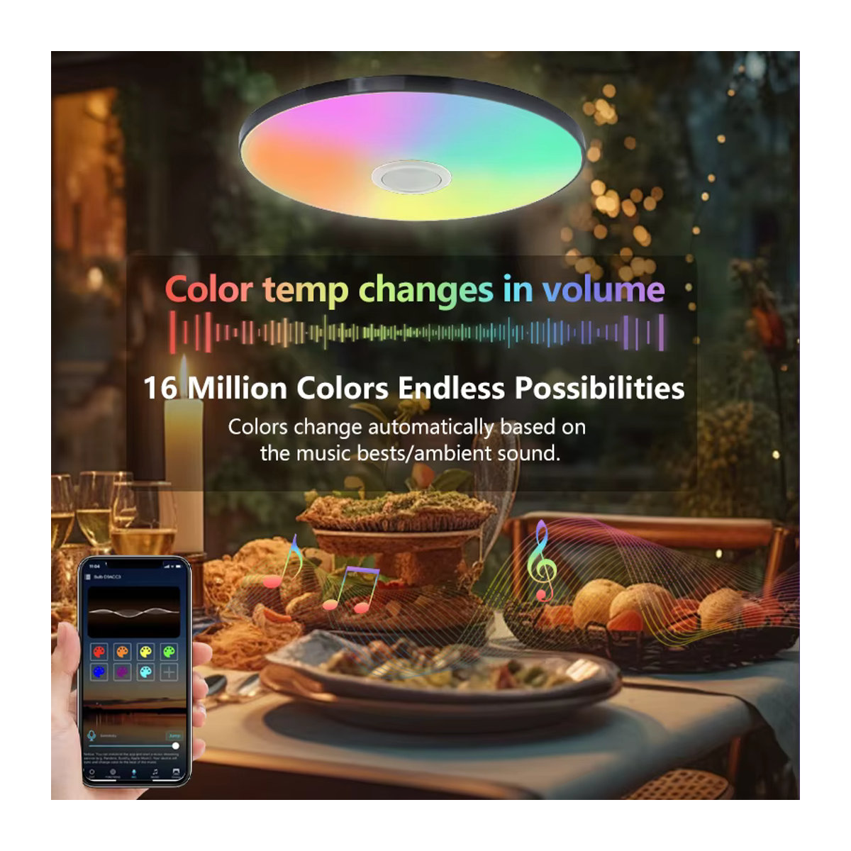 MARPOU LED Smart Deckenleuchte mit Bluetooth Lautsprecher und RGB Musikwiedergabe, 36W, Bunt, Modern - Bild 6